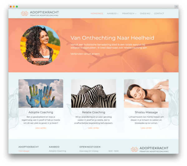 Website van Adoptiekracht met coaching en massage services.