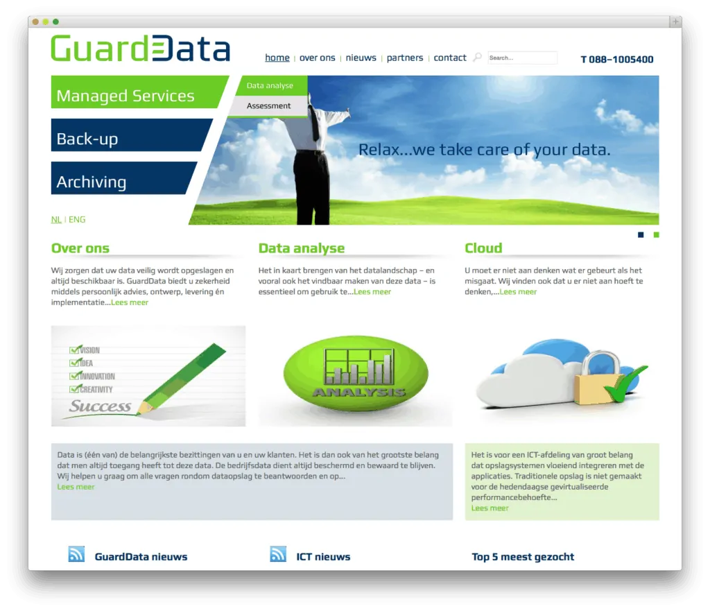 GuardData homepage met data-oplossingen en services overzicht