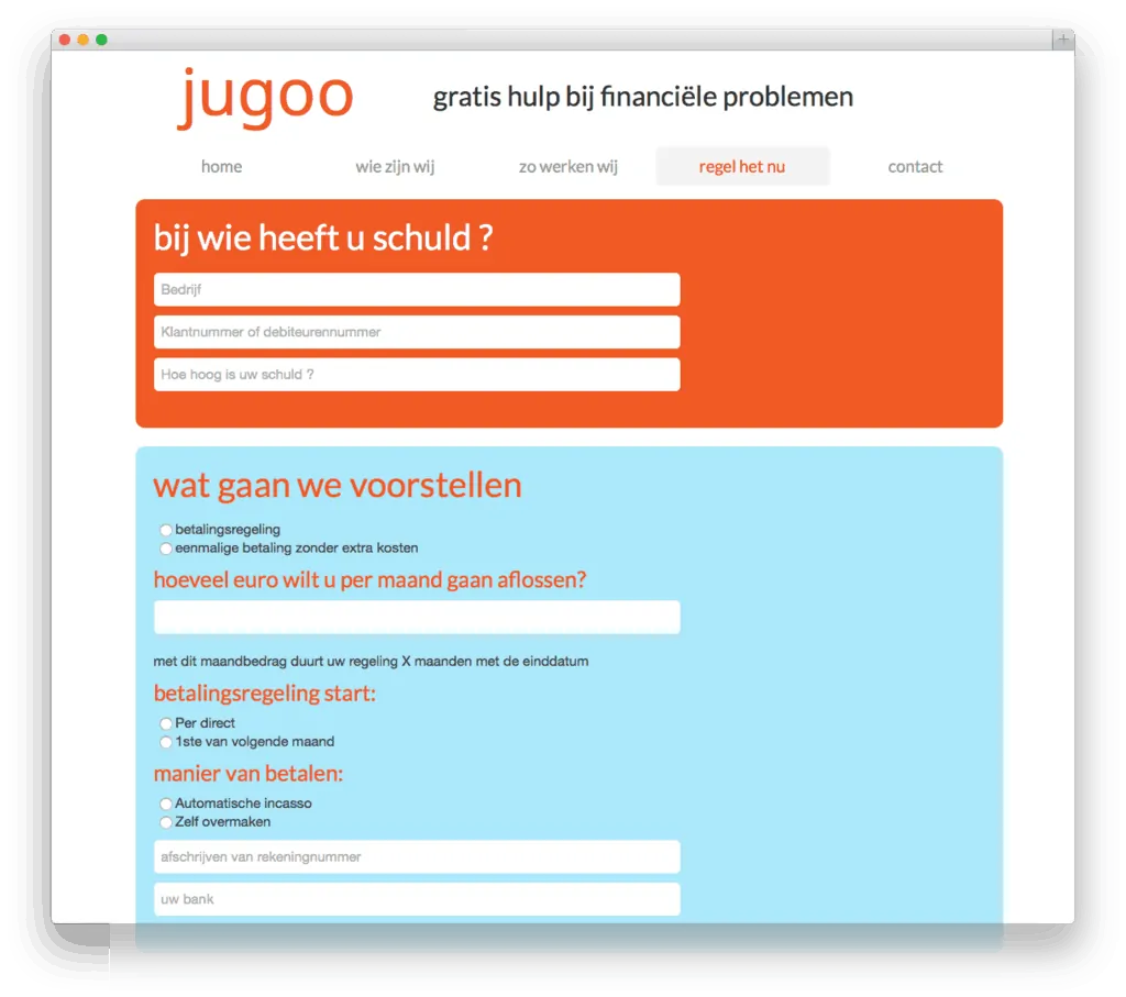 Formulier voor financiële schuldhulp op website