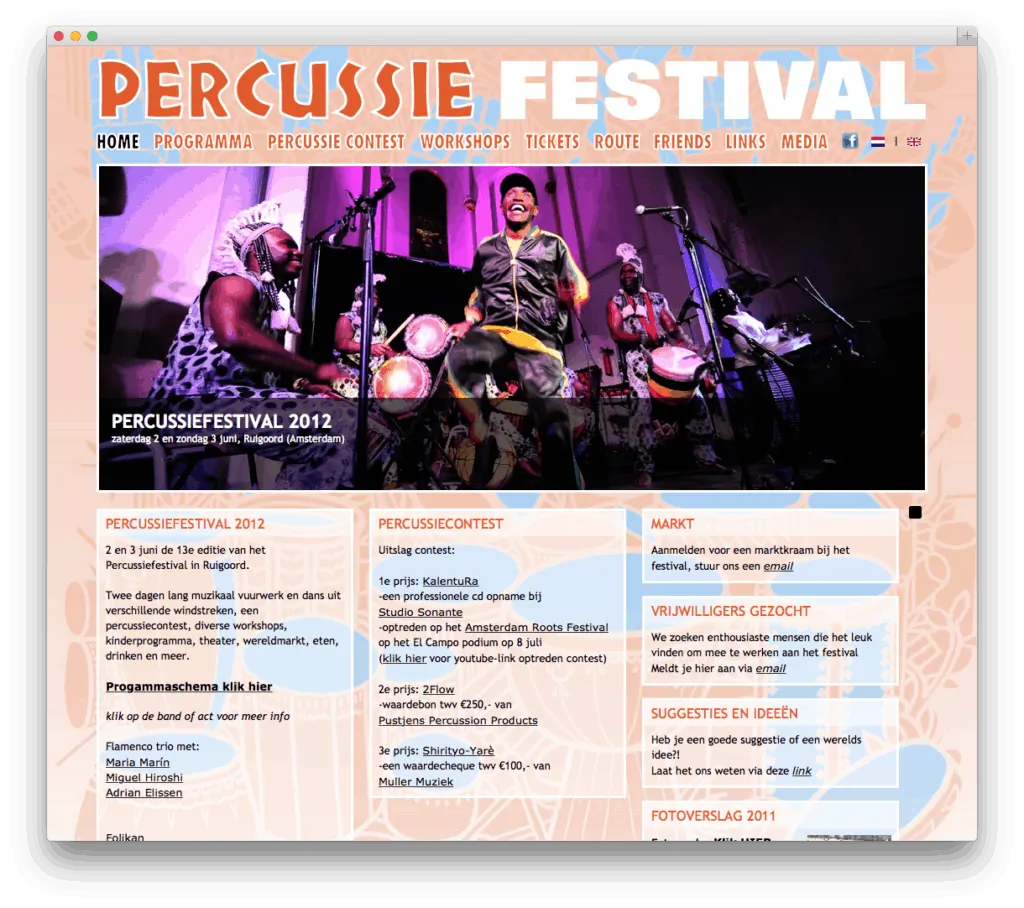 Percussiefestival 2012 met optredens en activiteiten.