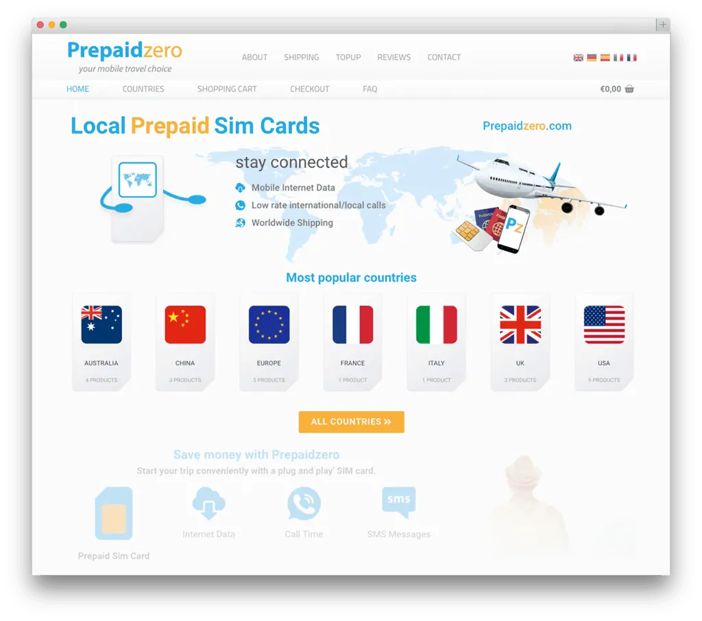 Prepaid simkaart voor wereldwijde verbinding.
