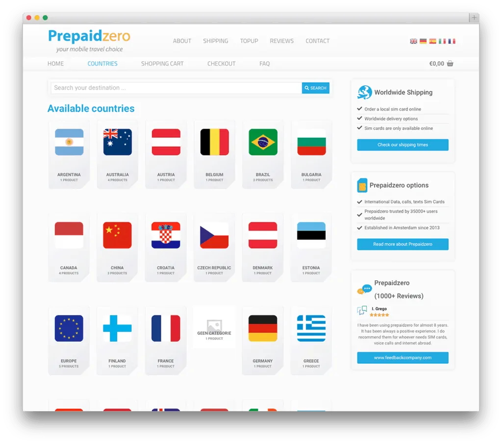 Prepaid simkaarten voor wereldwijde verzending beschikbaar.