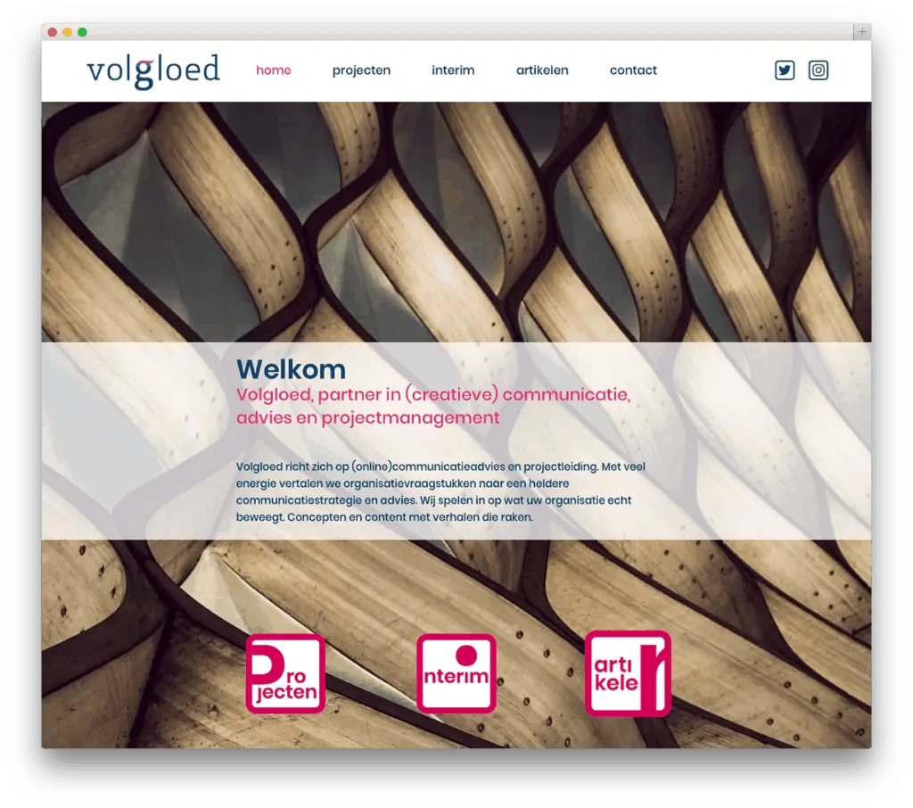 Volgloed website homepage met dienstenoverzicht